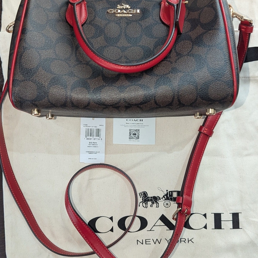 Coach Signature Brown and Red Satchel